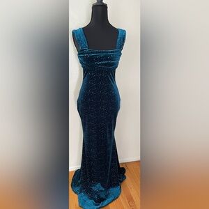 Cider Teal Velvet Maxi Dress